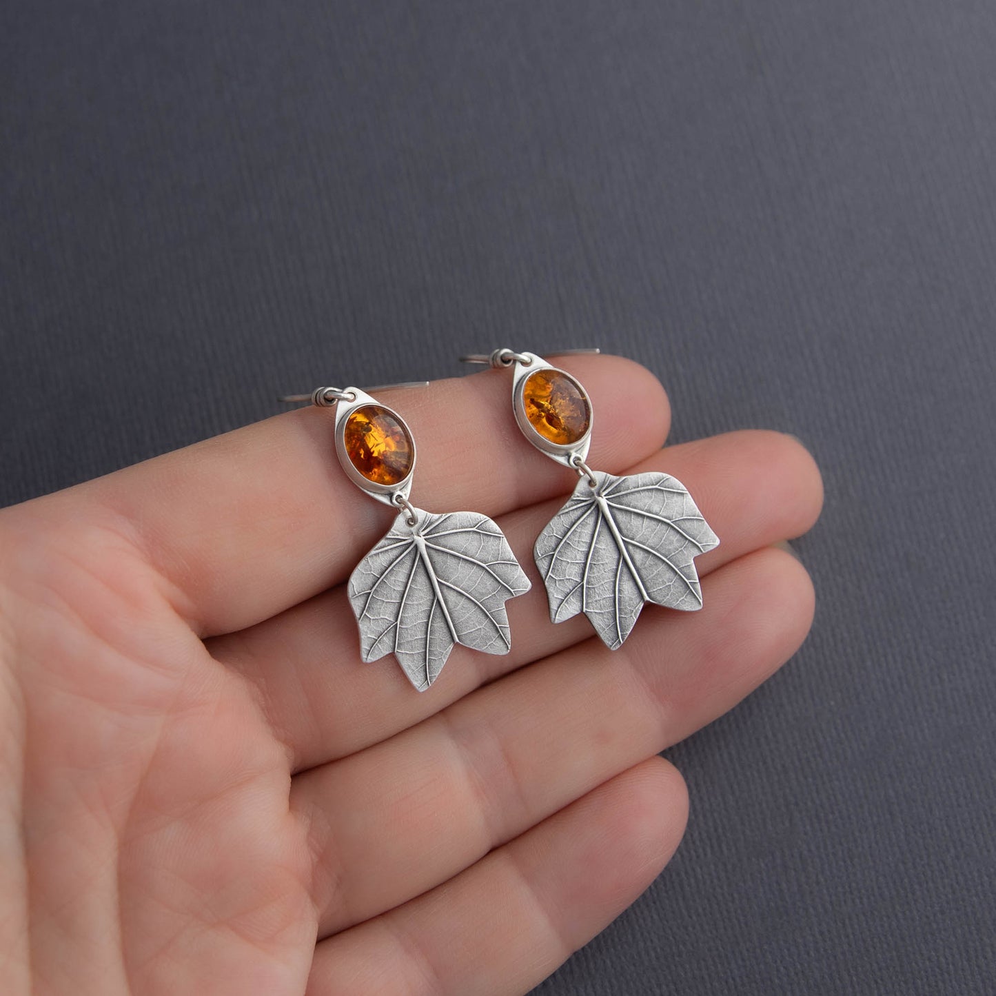 Tulip Poplar and Amber Earrings
