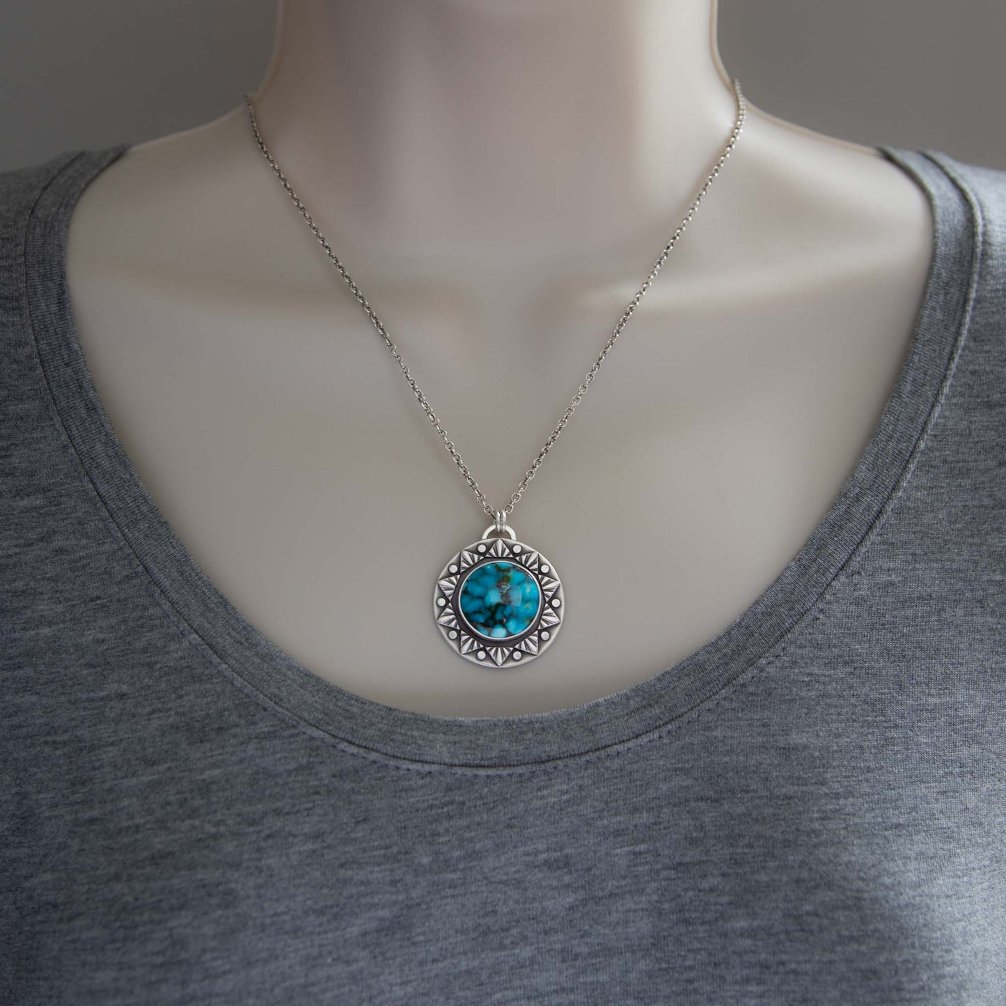 Sun Ray Pendant w/Turquoise Mountain