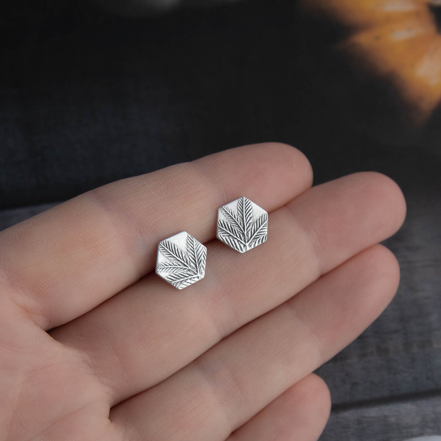 Hyfaria Leaf Hexagon Studs