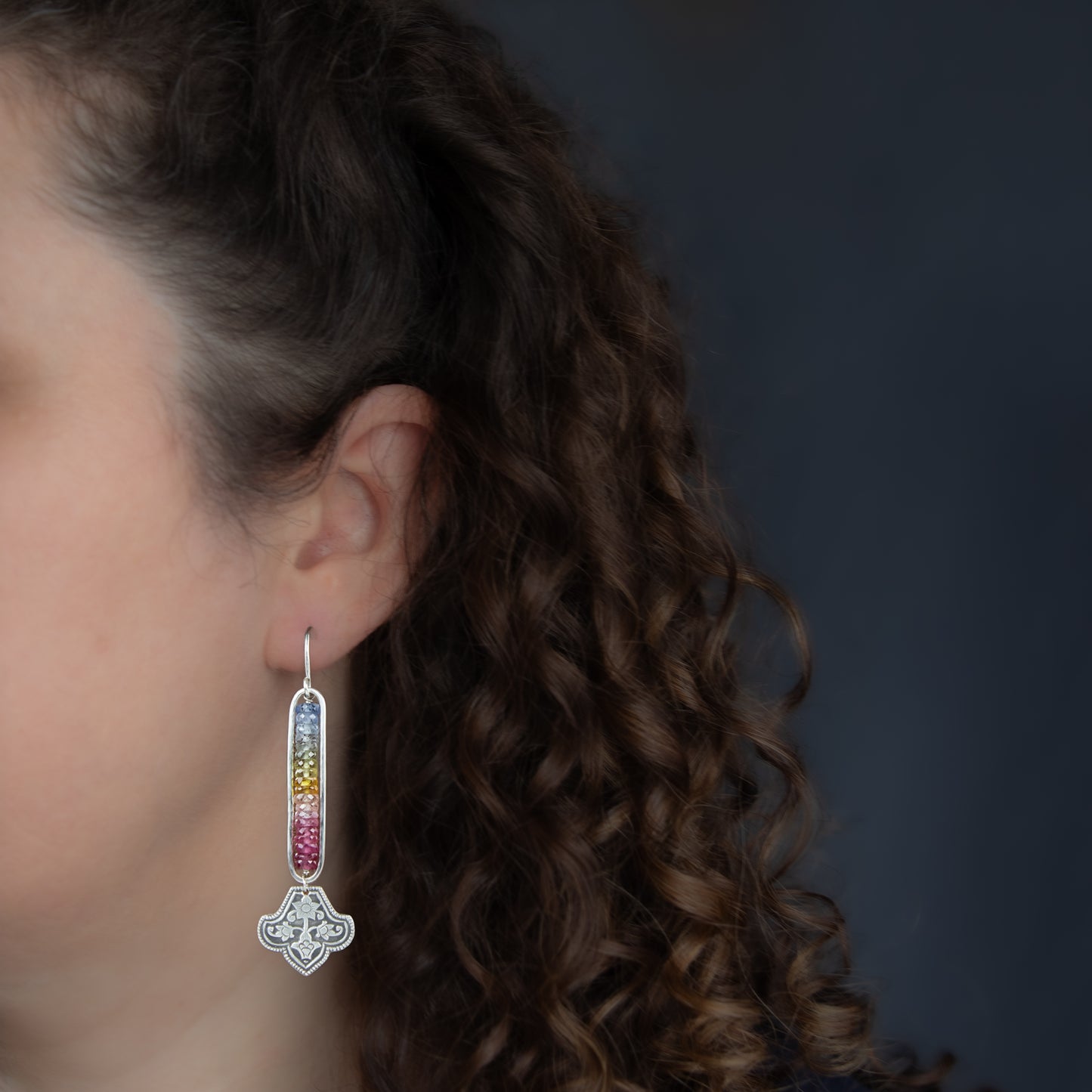 Rainbow Sapphire Stack Earrings