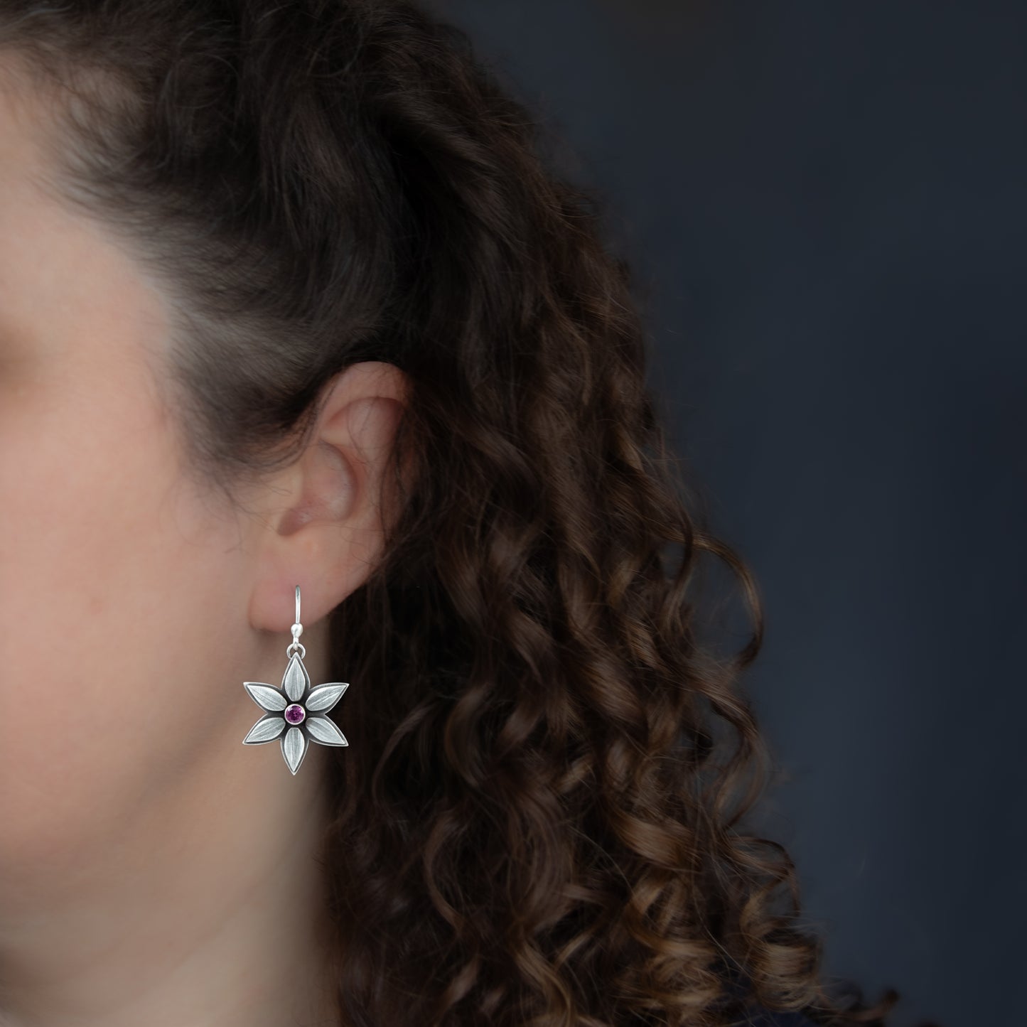 Pink Rain Lily Earrings w/Rhodolite Garnet