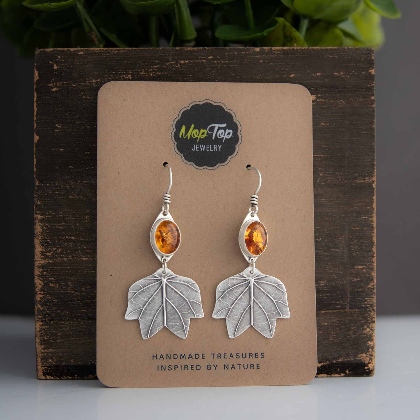 Tulip Poplar and Amber Earrings