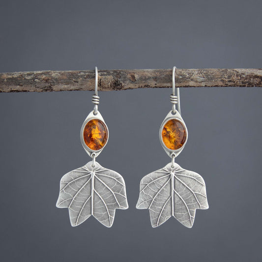 Tulip Poplar and Amber Earrings