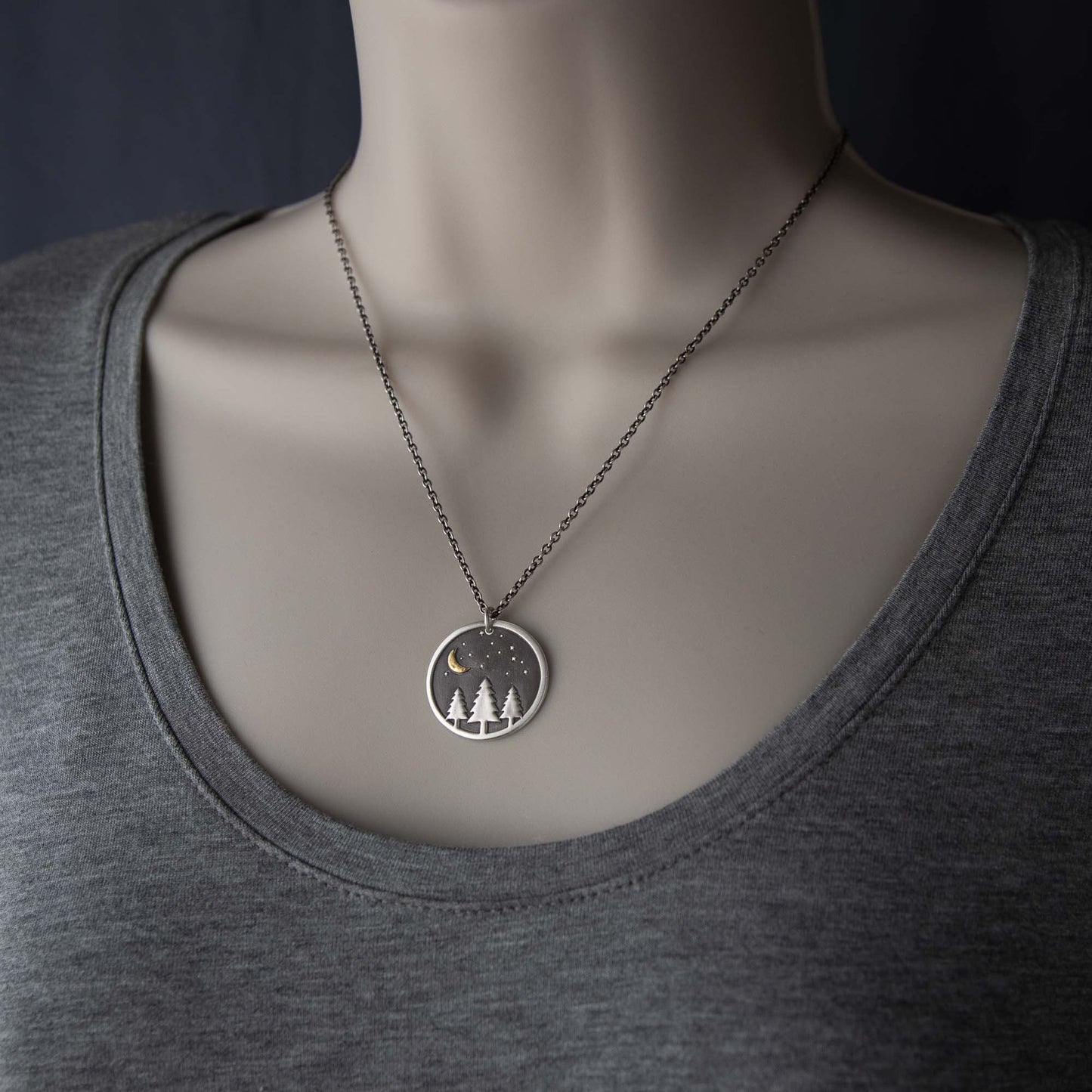 Midnight Pine Pendant - Silver & Gold