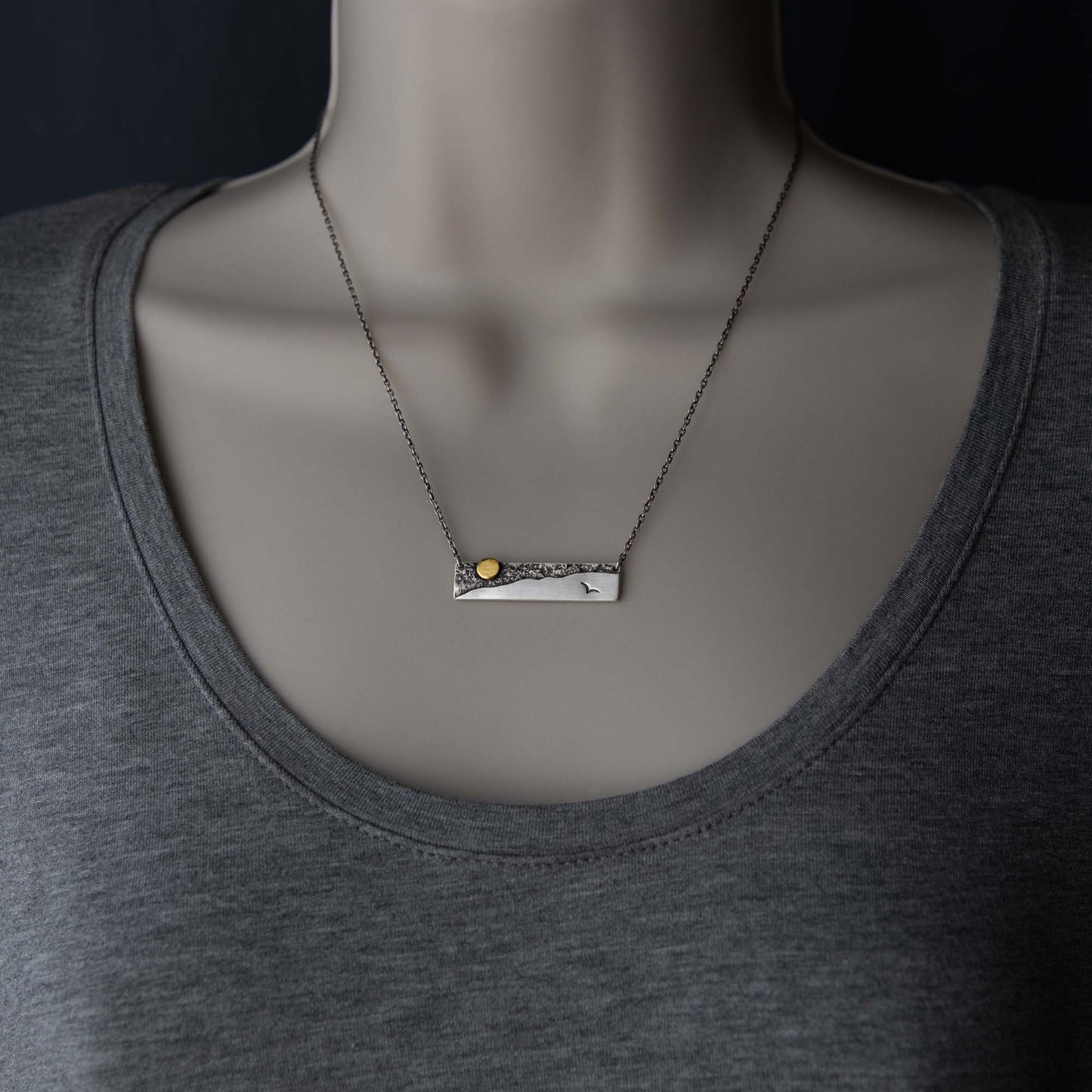 Mountain View Bar Necklace - Silver & Gold