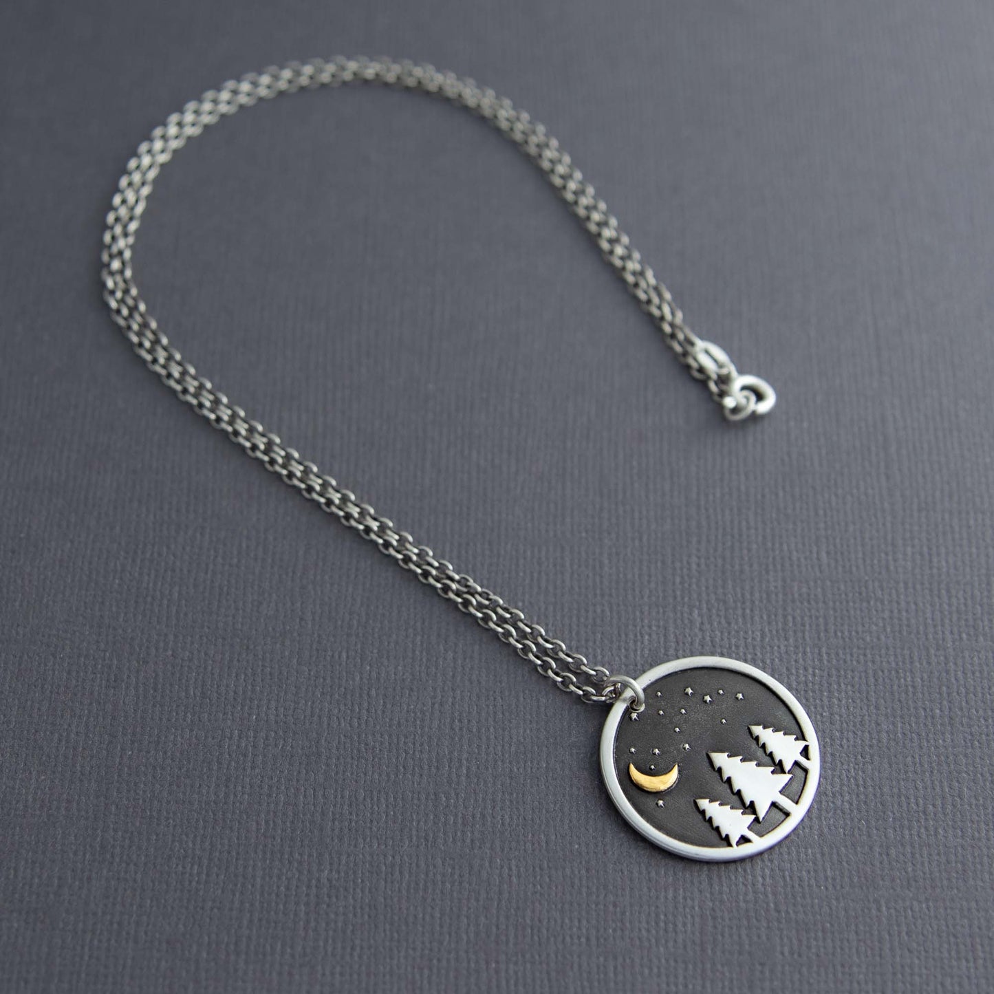 Midnight Pine Pendant - Silver & Gold