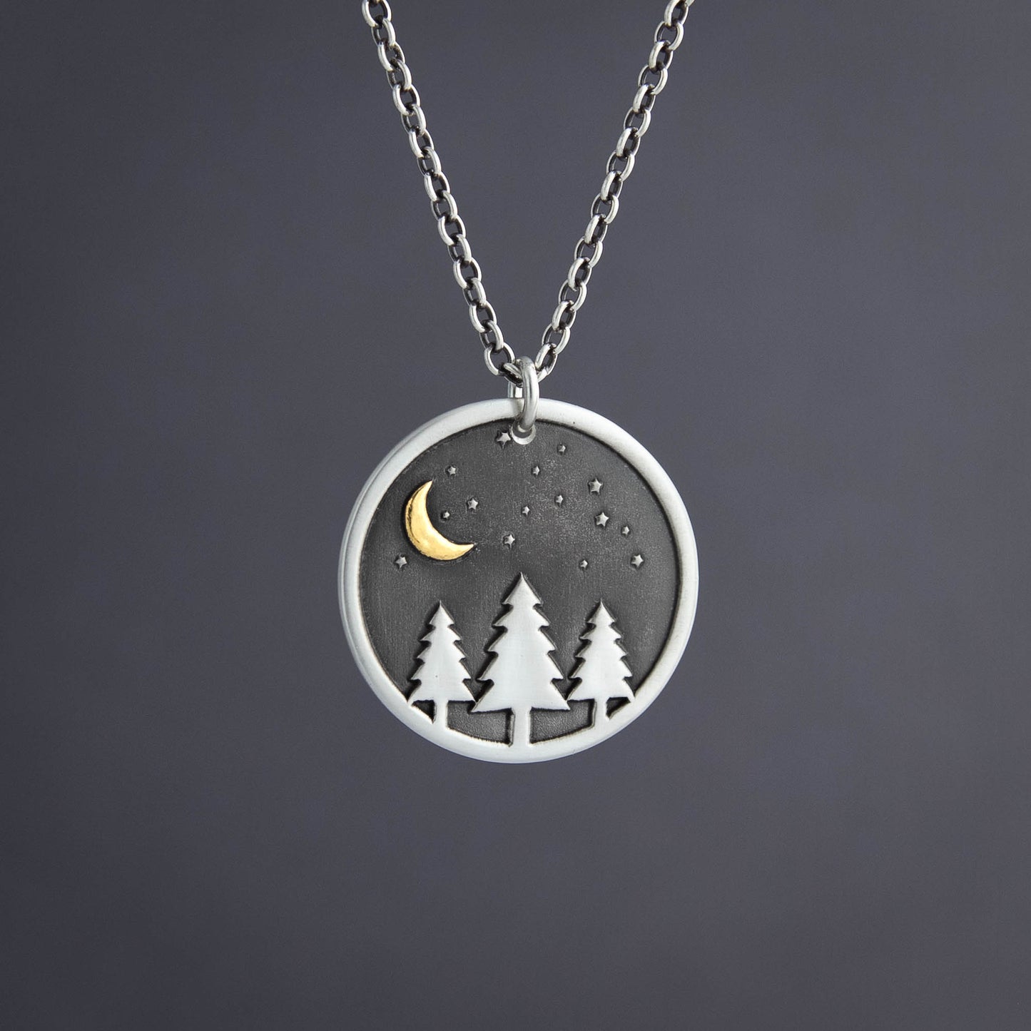 Midnight Pine Pendant - Silver & Gold