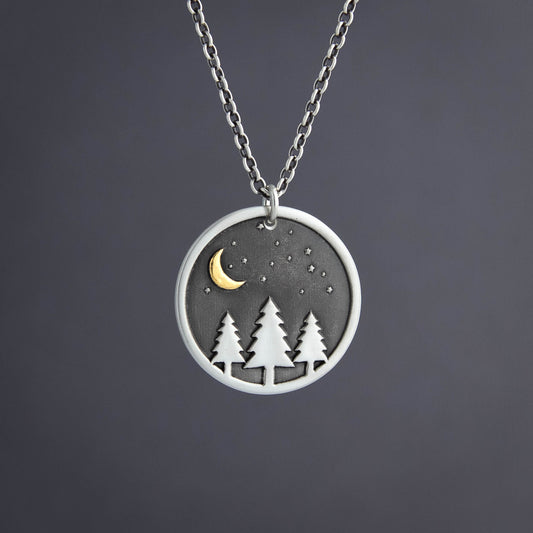 Midnight Pine Pendant - Silver & Gold