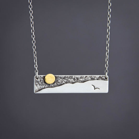 Mountain View Bar Necklace - Silver & Gold