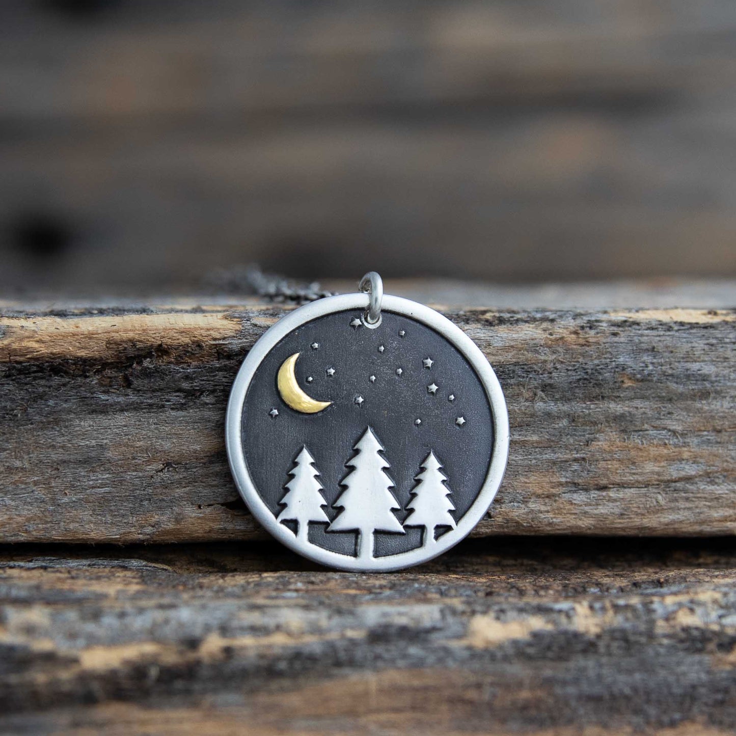Midnight Pine Pendant - Silver & Gold