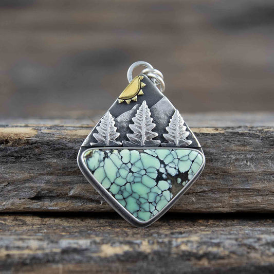 Golden Sun Forest Scene Pendant w/Colina Verde Variscite