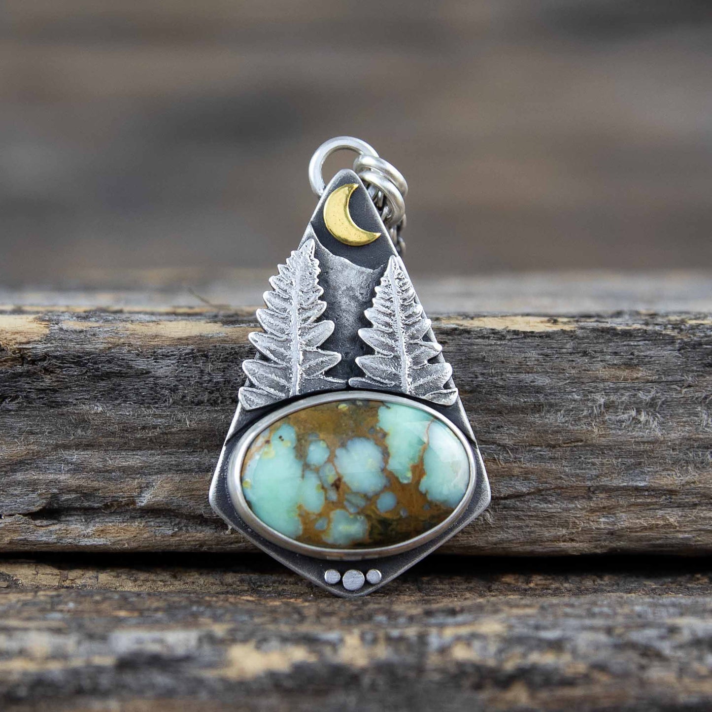 Midnight Forest Scene Pendant w/7 Dwarves Variscite