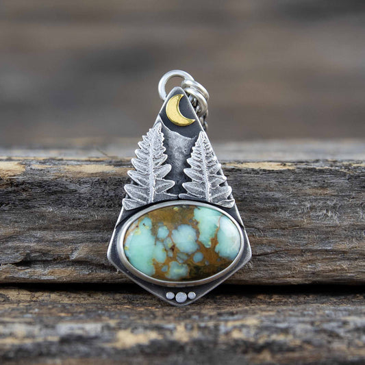 Midnight Forest Scene Pendant w/7 Dwarves Variscite