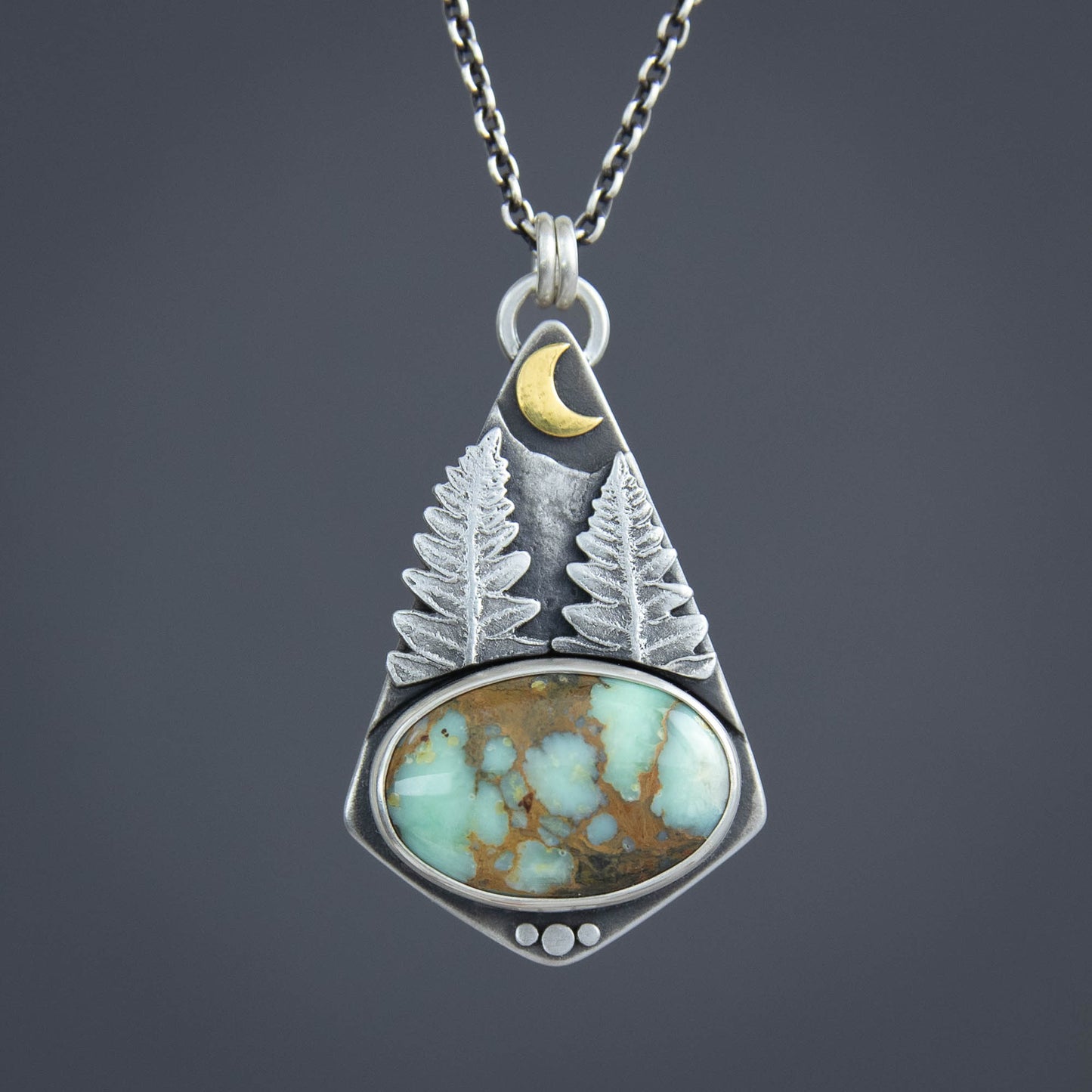Midnight Forest Scene Pendant w/7 Dwarves Variscite