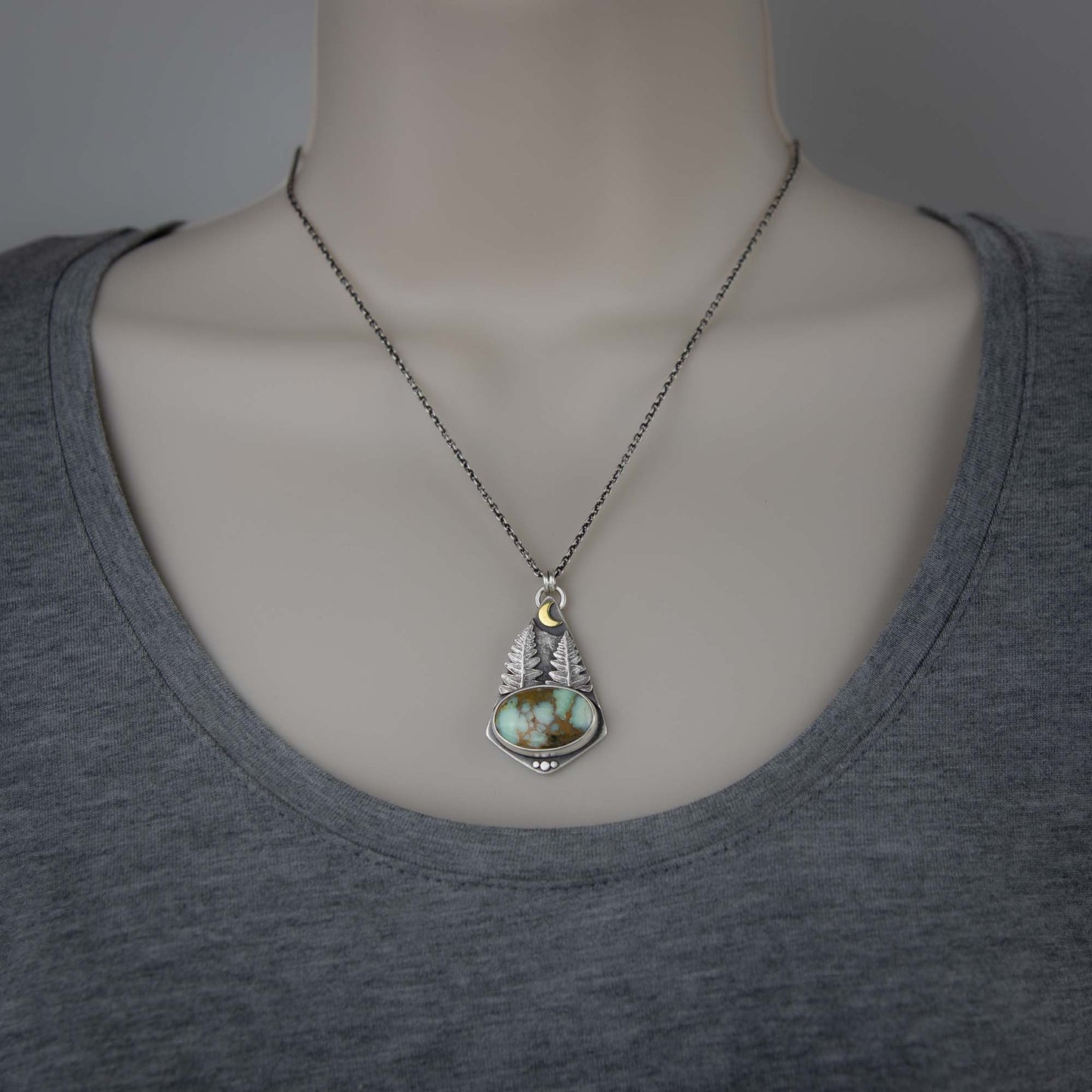 Midnight Forest Scene Pendant w/7 Dwarves Variscite