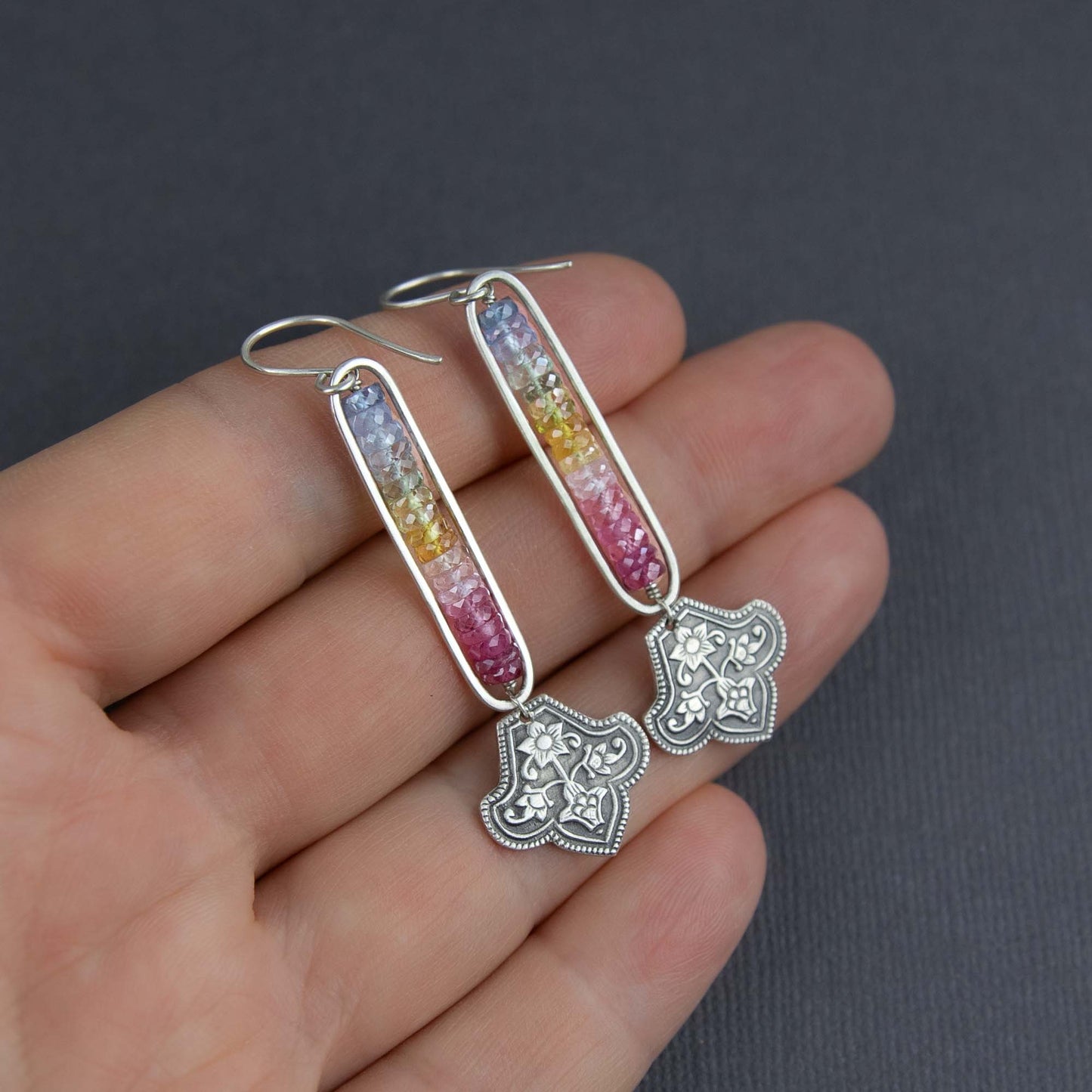 Rainbow Sapphire Stack Earrings
