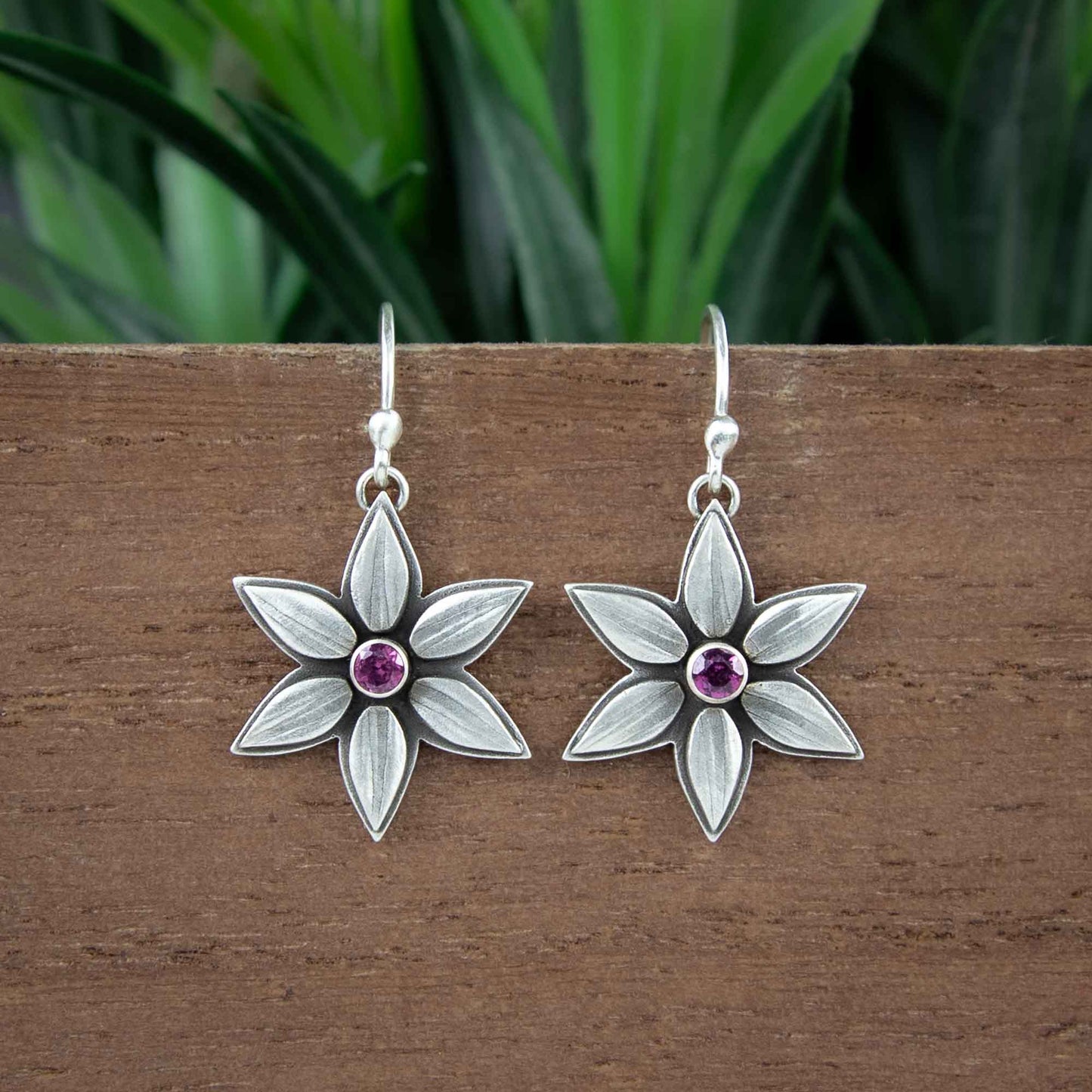 Pink Rain Lily Earrings w/Rhodolite Garnet