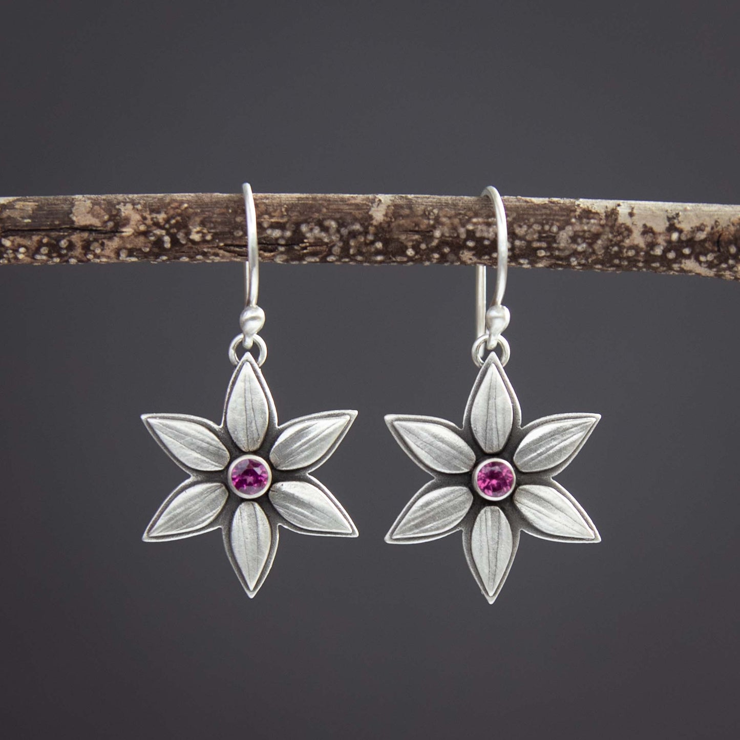 Pink Rain Lily Earrings w/Rhodolite Garnet