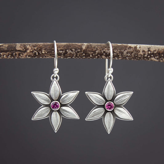 Pink Rain Lily Earrings w/Rhodolite Garnet