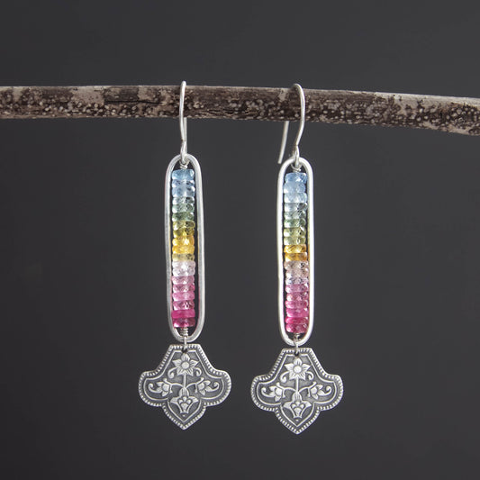 Rainbow Sapphire Stack Earrings