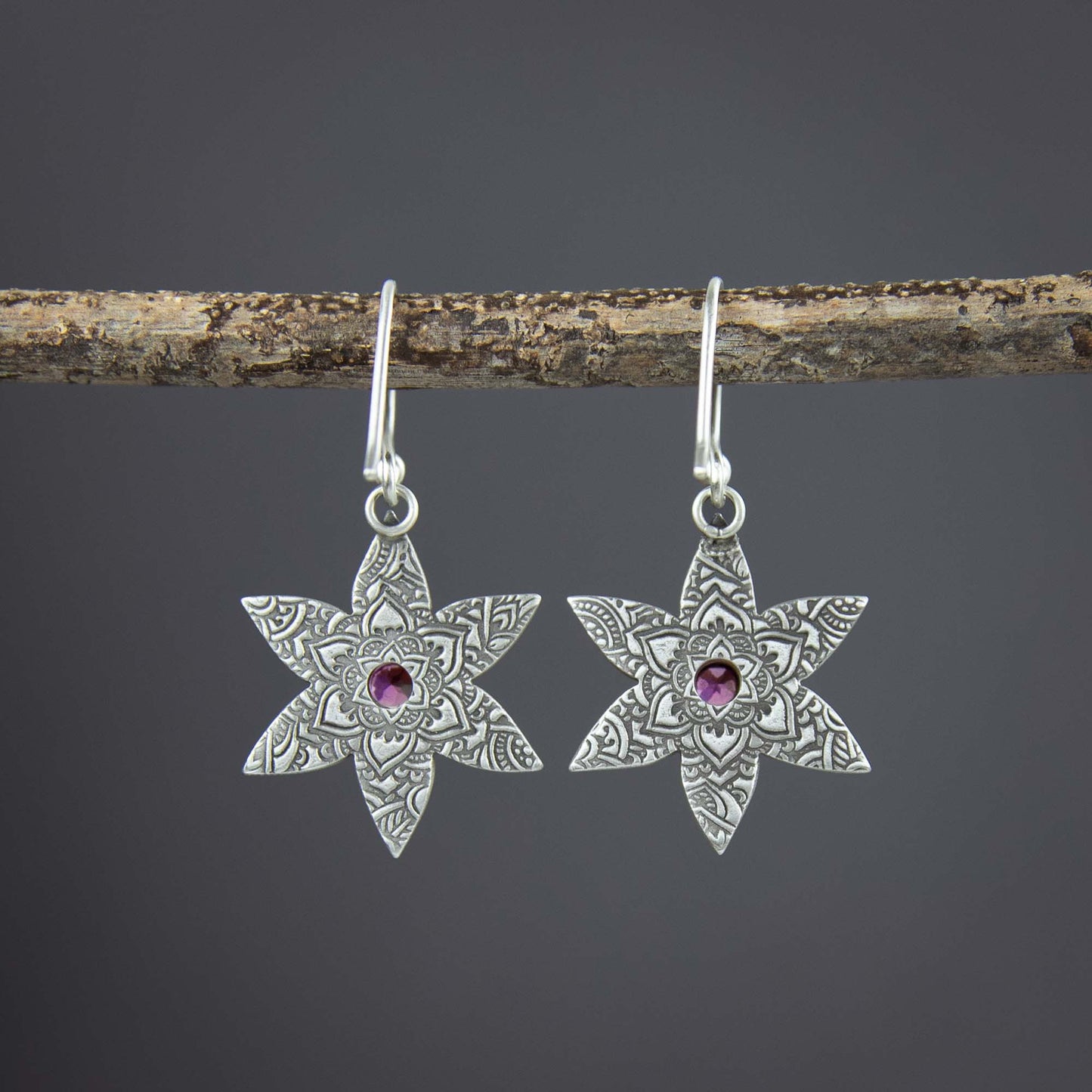Pink Rain Lily Earrings w/Rhodolite Garnet