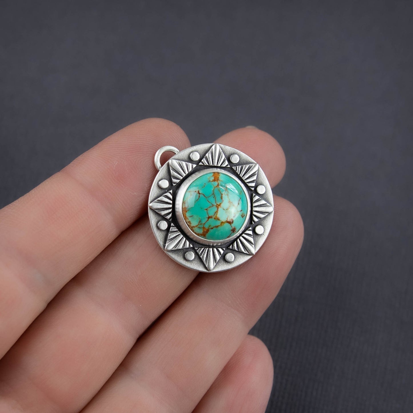Sun Ray Pendant w/Kingman Gold Turquoise