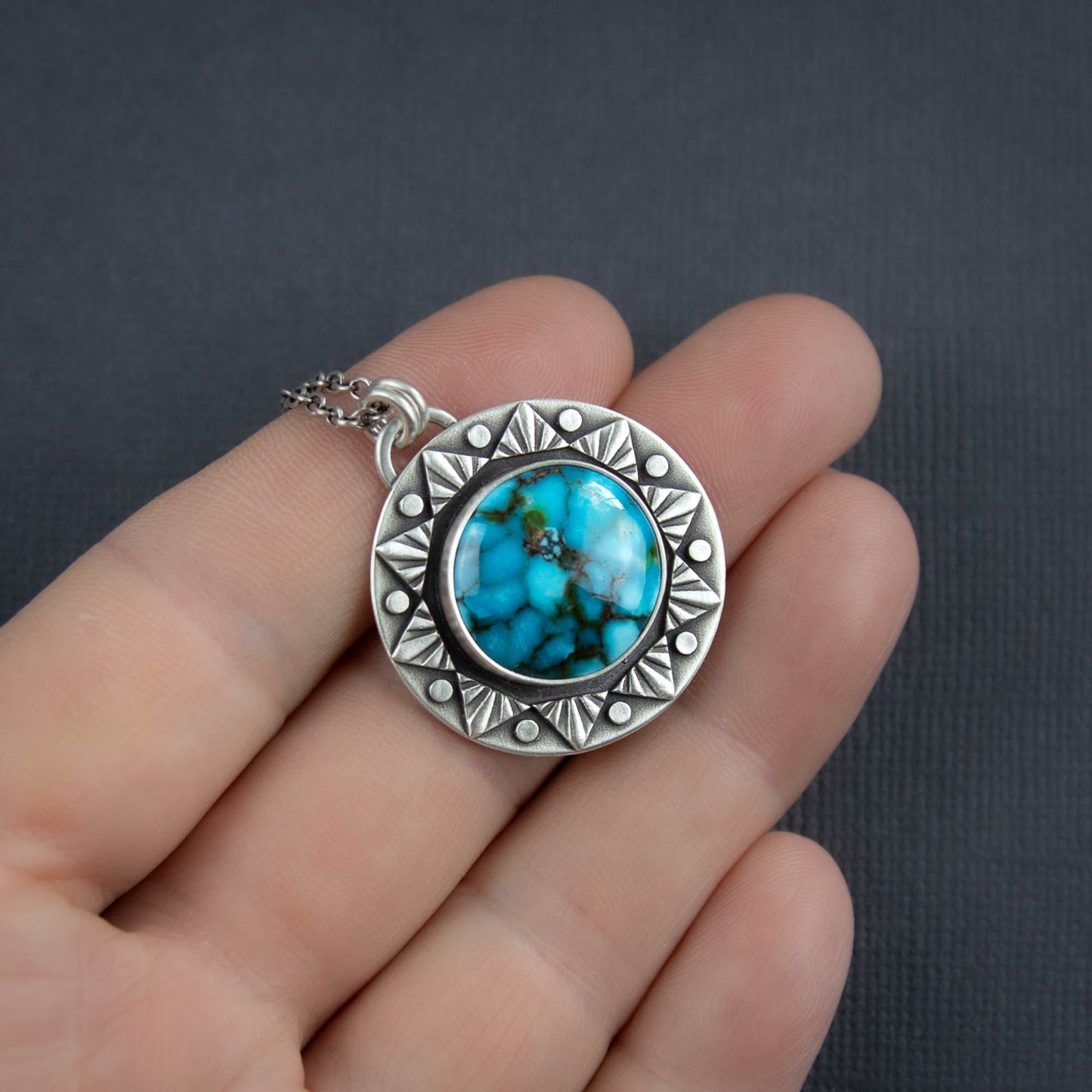 Sun Ray Pendant w/Turquoise Mountain