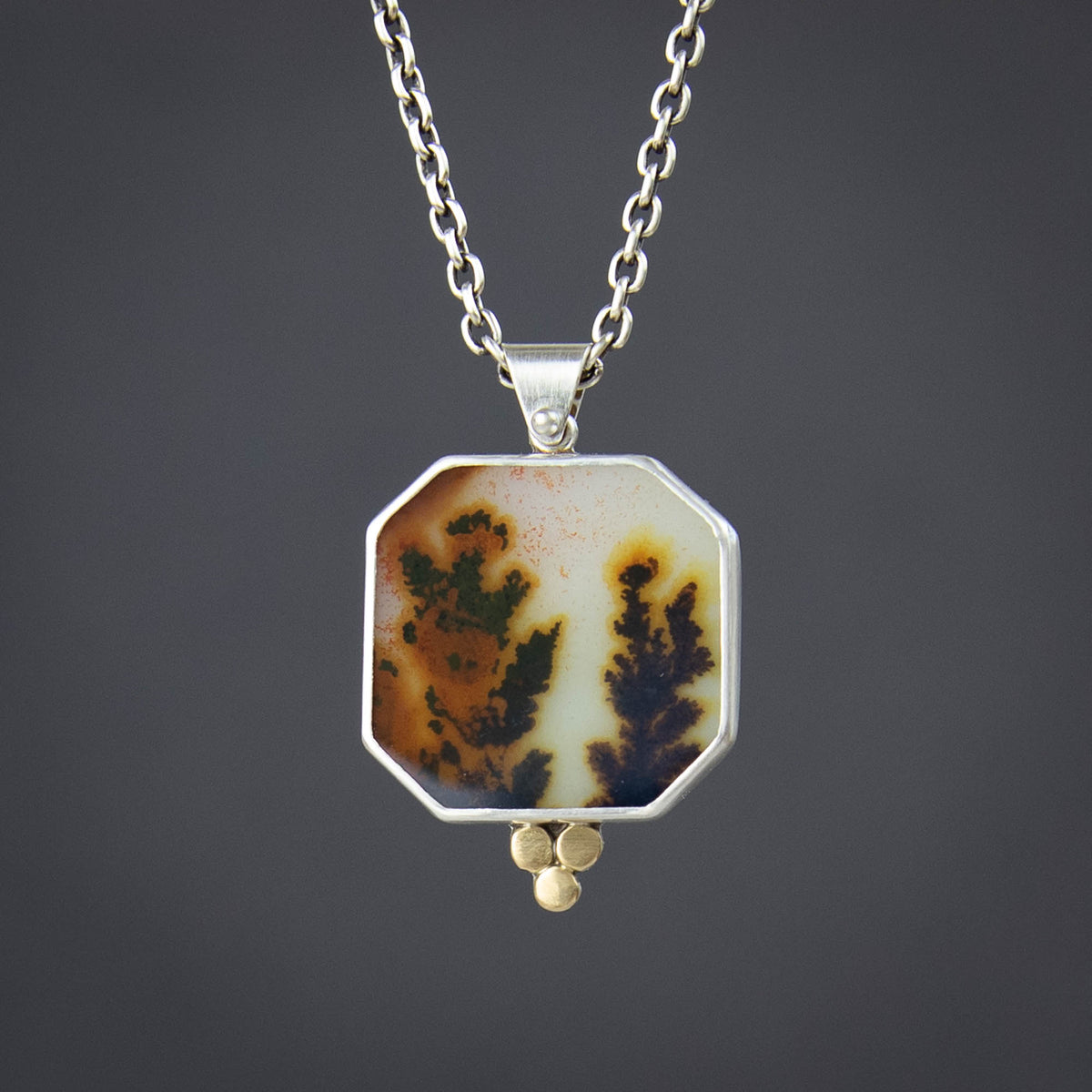 Dendritic Agate Hexagon Pendant w/18k Gold
