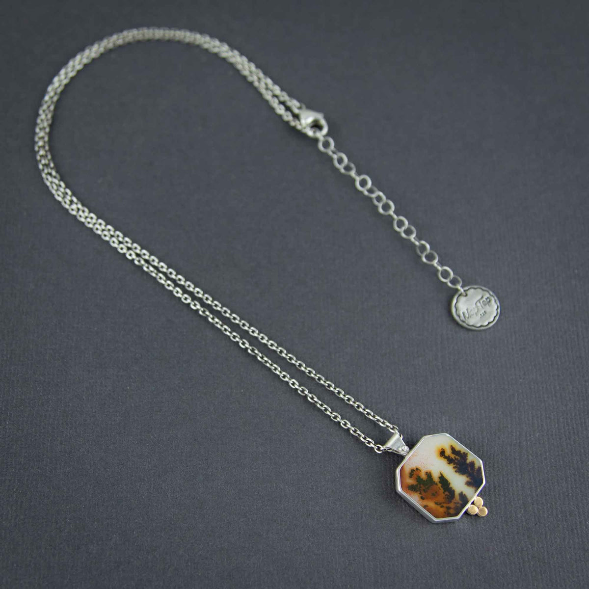 Dendritic Agate Hexagon Pendant w/18k Gold