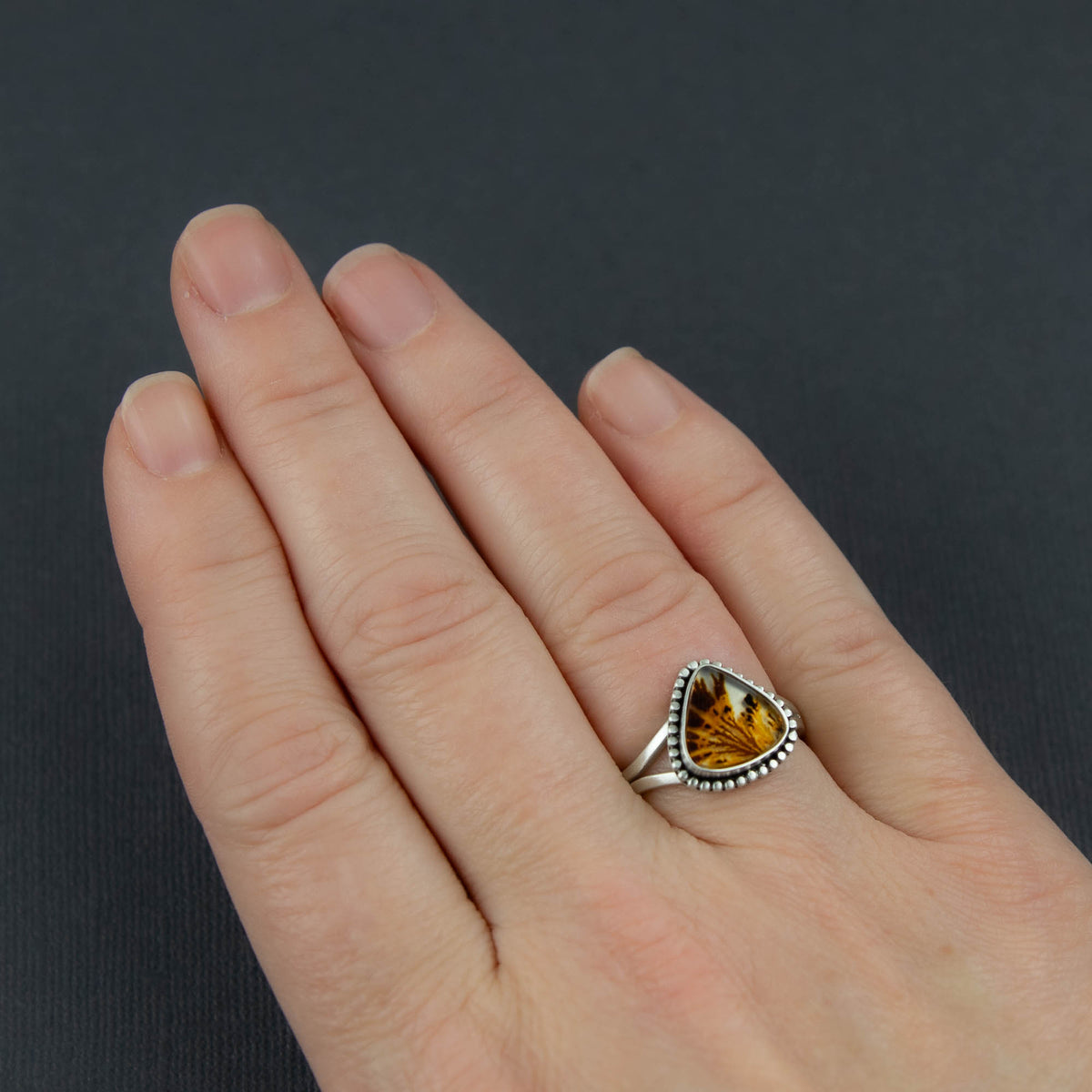 Dendritic Agate Teardrop Ring *Finished-to-Size*