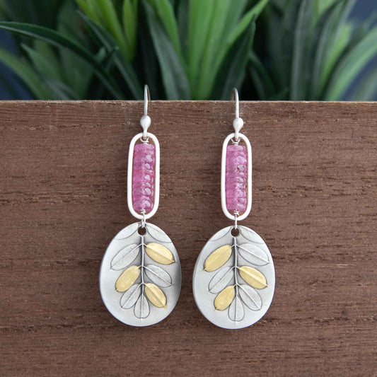 Made-to-Order Golden Vetch Earrings w/Pink Rubies